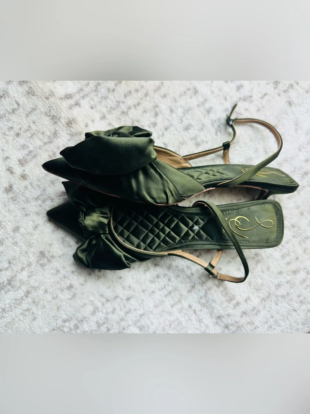 Sam Edelman Olive Satin Pointed Slingback Heels with Bow - Picture 9 of 11